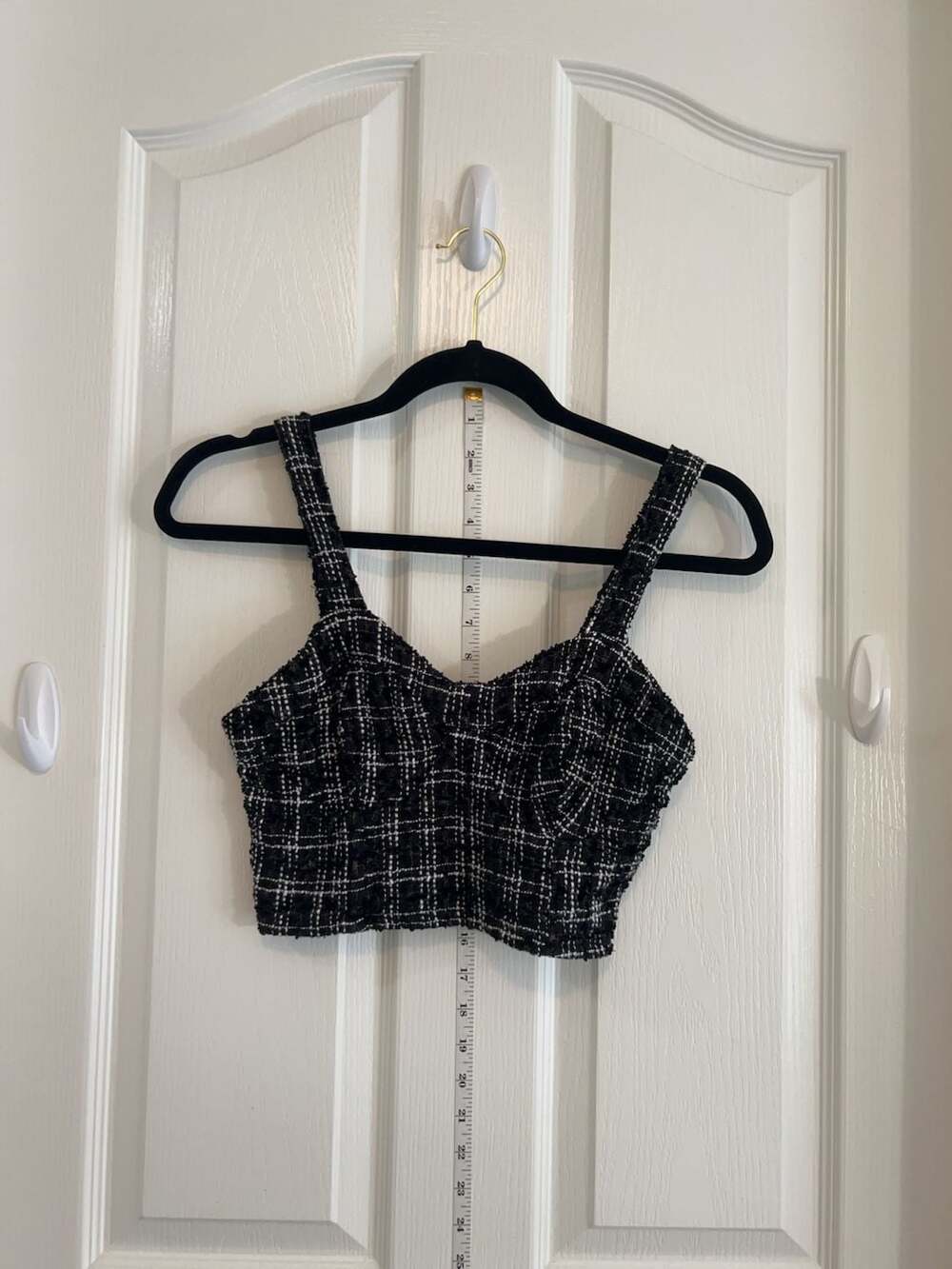 Japna Tweed Crop Top Women Small Black White Bustier Coquette Chanel Inspired